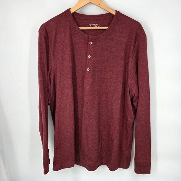 UNTUCKit Albarino Henley Shirt Mens XL Burgundy Red Long Sleeve 02078 Regular - Picture 2 of 7
